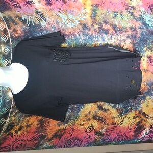 Zara Man Black Distressed Star Studded Pocket Shirt Sz S